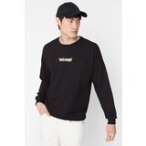 Trendyol Black Men's Oversize Fit Crew Neck Printed Cotton Sweatshirt Cene
