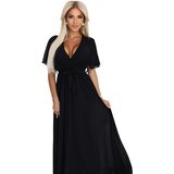 numoco basic 545-5 Long dress with pleated neckline and tie - black | shoptok.hr