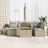  Set od 7 delova baštenskog trpezarijskog seta sa jastučićima bež poli ratan akacije | shoptok.hr