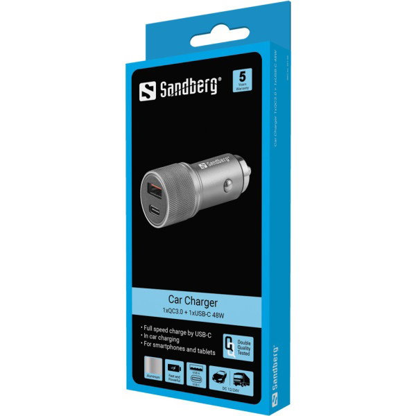 Sandberg Auto punjač 1xQC3.0 u 1xUSB-C 48W | shoptok.hr