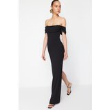 Trendyol x Zeynep Tosun Black Knitted Carmen Collar Lace Long Evening Dress & Graduation Dress | shoptok.hr