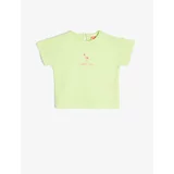 Koton T-Shirt Short Sleeve Flamingo Embroidered Crew Neck Cotton