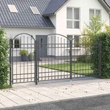 vidaXL Ograjna vrata z ukrivljenim vrhom Siva 400 x 125 cm Jeklo | Shoptok.si