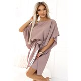 Numoco 287-37 SOFIA Butterfly dress with a binding at the waist - MOCHA MOUSSE | Shoptok.si