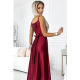 Numoco Women's elegant long satin dress with neckline and slit | Shoptok.si