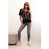 Kesi Women's cotton blouse with a V-neck and LOVE print black | ePonuda.com