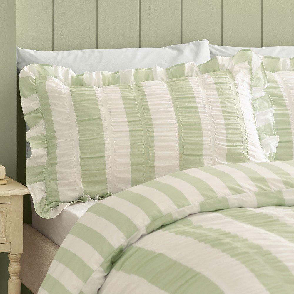 Catherine Lansfield Zelena posteljina za krevet za jednu osobu 135x200 cm Seersucker Frill Stripe – | shoptok.hr