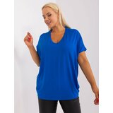 Fashion Hunters Cobalt blue blouse plus sizes with short sleeves Cene