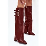 Boto Women's Heeled Boots Turned Shaft Straps With Buckles Burgundy Nirisa Cene