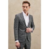 Altinyildiz classics Men's Gray Extra Slim Fit Slim Fit Monocollar Checkered Suit.