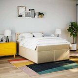 vidaXL Box spring postelja z vzmetnico krem 160x200 cm blago | Shoptok.si