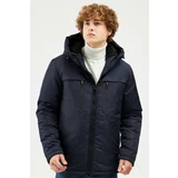 River Club Men's Navy Blue Shearling Water And Windproof Hooded Winter Coat & Coat & Parka