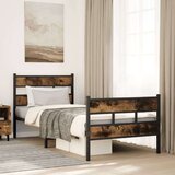 vidaXL Kovinski posteljni okvir brez vzmetnice dimljen hrast 90x190 cm Cene