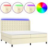  Box spring postelja z vzmetnico LED krem 200x200cm umetno usnje, (20851607) | Shoptok.si
