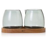 Adhoc set vrček in sladkornica, 3 kosi Yuna 16x8,5cm, steklo, les | Shoptok.si