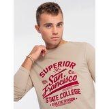 Ombre Men's long sleeve collegiate print t-shirt - sand Cene