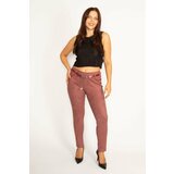 Şans Women's Plus Size Colorful Lycra Plaid Patterned Fabric Trousers with Elastic Waist and Ornamental Pockets Cene