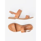 Shelvt Caramel flat sandals with silver studs | Shoptok.si