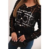 Kesi Włoski Women's summer openwork sweater with a square pattern black | Shoptok.si