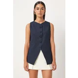 Happiness İstanbul Women's Navy Blue Sleeveless Woven Vest