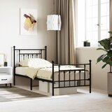 Maison Chic Kovinski Posteljni okvir - Enojna postelja - Postelja za odrasle z vzglavjem in vznožjem črn 90x190 cm, (21696546) | Shoptok.si