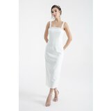 Lafaba Women's White Pearl Midi Evening Dress Cene