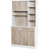 HOMCOM Kuhinjska shramba Bufetna omara, vrata predalov in odprti predali, 100L x 39D x 181,5Acm, bela in lesena, (20745516) Cene