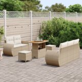 vidaXL 8-delni vrtni kavč set s blazinami bež poli ratan akacija | Shoptok.si