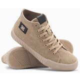 Ombre Men's high-top sneakers with decorative piping - brown Cene