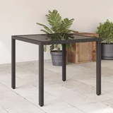 vidaXL Vrtna miza s stekleno ploščo črna 90x90x75 cm poli ratan