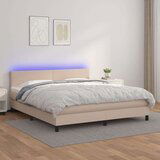  Krevet box spring madrac LED cappuccino 180x200cm umjetna koža Cijene