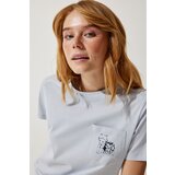 Happiness İstanbul Women's Gray Pocket Knitted T-Shirt Cene