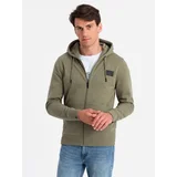 Ombre Unzipped men's sweatshirt with hood and patch - olive