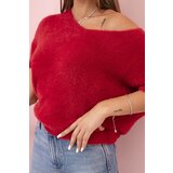 Kesi Włoski Women's sweater made of soft fluff with a V-neck and short sleeves burgundy | ePonuda.com