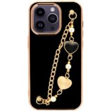 Trendy silikonski ovitek z zapestnico za iPhone 14 Pro - črn s srčki | Shoptok.si