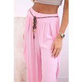 Kesi Włoski Women's viscose trousers with leg slit candy pink | shoptok.hr