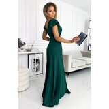 Numoco Women's glittering long dress with a neckline CRYSTAL - green | shoptok.hr