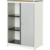 mauser Omara z drsnimi vrati, VxŠxG 1168 x 800 x 432 mm, plošča s polnim jedrom, 2 polici, čista bela / aluminijasto siva / javor | Shoptok.si