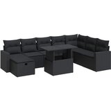 vidaXL Vrtna sedežna garnitura 9-delna z blazinami črn poli ratan, (21783760) | Shoptok.si