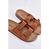 Boto Suede Slippers On Cork Sole With Buckles Camel Tavira | Shoptok.si