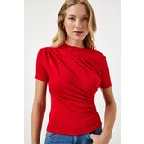  Women's Red Gathered Detailed Viscose Blouse Cene