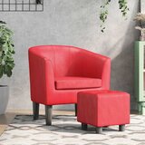 Zaobljena fotelja od umjetne kože s tabureom crvena | shoptok.hr
