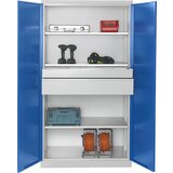 eurokraft pro Omara za material, globina 650 mm, 3 police in 2 predala, modra vrata | Shoptok.si