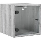  Noćni ormarić sa staklenim vratima boja hrasta 35 x 37 x 35 cm Siva | shoptok.hr