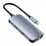USB-C priklopna postaja HB15 6v1, RJ45, USB 3.0, SD, TF, USB-C PD 80W, siv