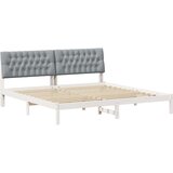 vidaXL Posteljni okvir z oblazinjenim vzglavjem Bela 200 x 200 cm | Shoptok.si
