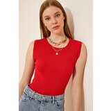 Happiness İstanbul Women's Red Crewneck Cotton Knitted Blouse Cene