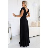 Numoco 411-12 CRYSTAL Shiny Long Dress Neckline - BLACK Cene