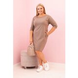 Kesi Włoski Plus Size women's dress made of cotton with a simple cut and 3/4 sleeves fango Cijene