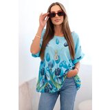 Kesi Włoski Women's cotton shirt with a floral pattern blue Cijene